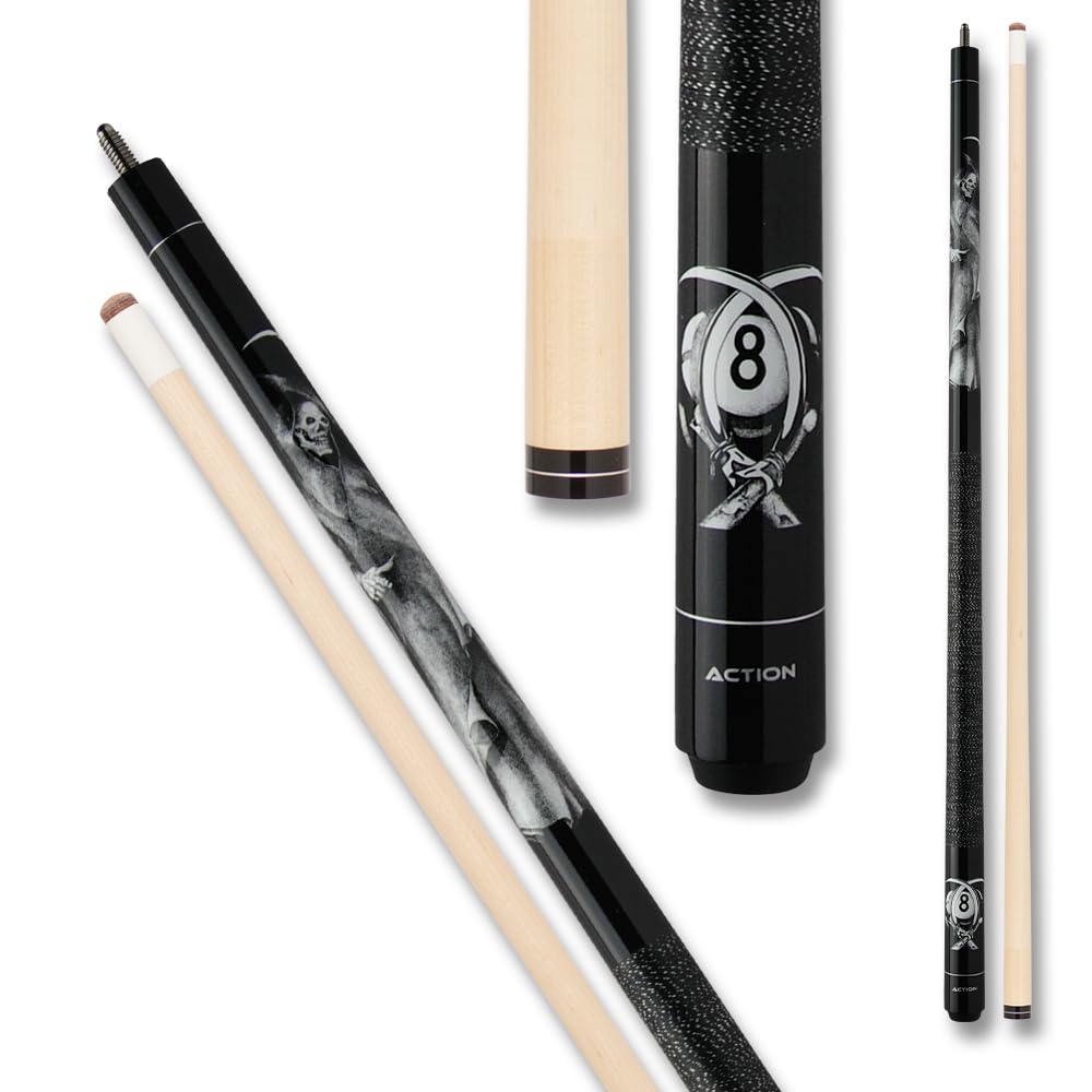 Action Adventure Billiards Pool Cue Stick - Black Reaper - 18Oz