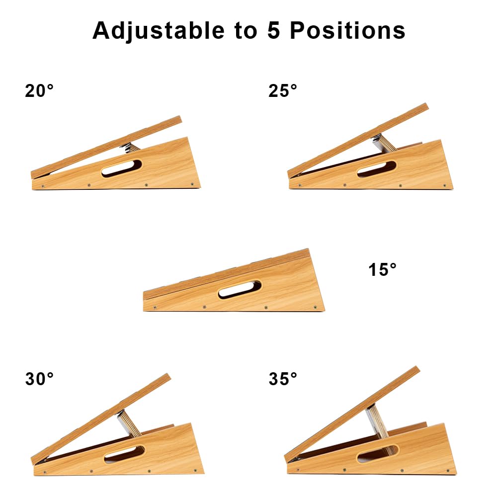 Strongtek Professional Wooden Slant Board, Adjustable Incline Board, And Calf Stretcher, Stretch Board - Extra Side-Handle Desig