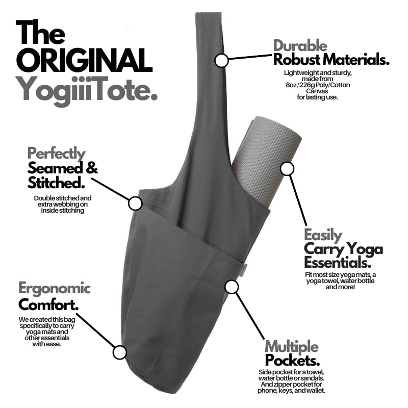 Yogiii Yoga Mat Bag  The Original Yogiiitote Yoga Bag  Sling Mat Tote W/Large Side Pocket & Zipper Pocket  Yoga Mat Carrier Fits