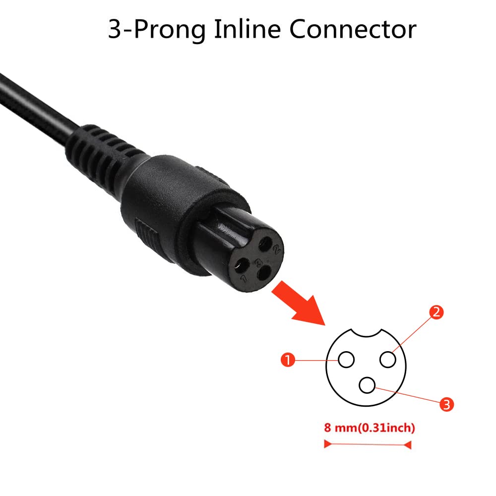 Evaplus 42V Charger Powerfast 3-Prong Inline Connector For 36V Pocket Mod, Sports Mod Lithium Battery, Battery Charger For Elect