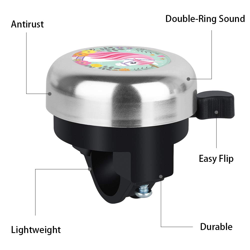 Mzelq Bicycle Bell Cute Clear Sound Adjustable Size Aluminum Bike Accessories Bell Ring For Girls Women Kids Adults (Unicorn)