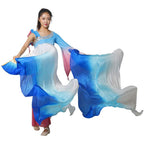 Kikigoal 1 Pair(Leftright) Women Real Silk Belly Dance Fan Veil, Length 180Cm Width 90Cm (Gradual Blue)