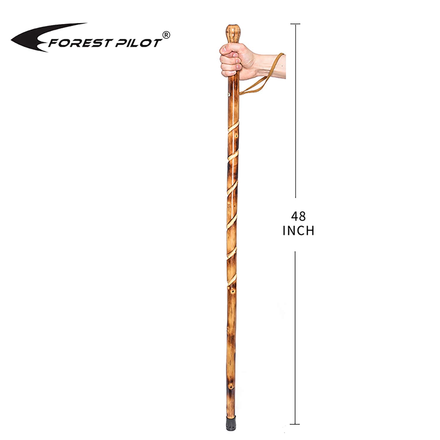 Forest Pilot Big Ball Head Twisted Style Wooden Walking Stick For Hiking With Compass (Nature Color, 48 Inches, One Piece)