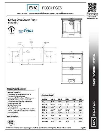 Bk Resources Bk-Gt-50 Grease Trap, 50 Lb Capacity