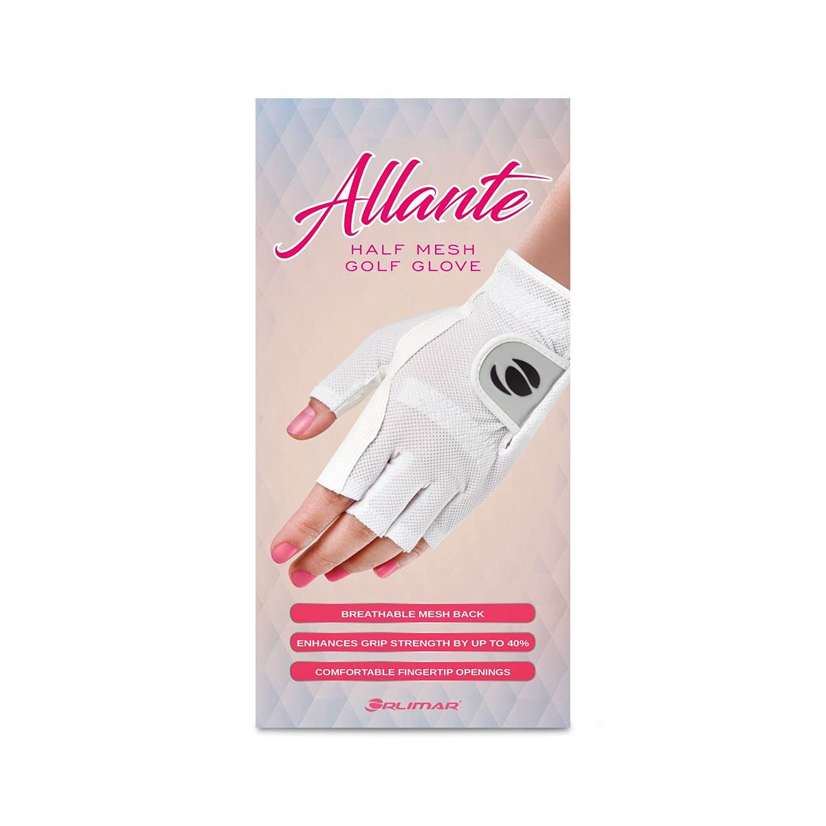 Orlimar Allante Half-Finger Golf Glove - Women? Left Hand Large (For Right-Handed Golfer),White
