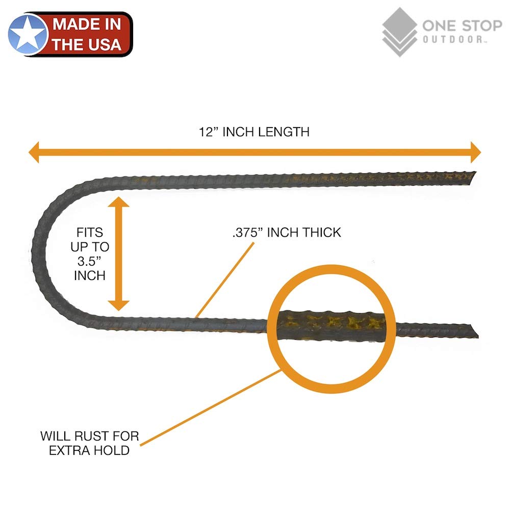 Usa Made - (4-Piece Set) Trampoline Wind Stakes 0.375 Inch Heavy Duty Stake Safety Ground Anchor Non-Galvanized Steel Rebar Wind