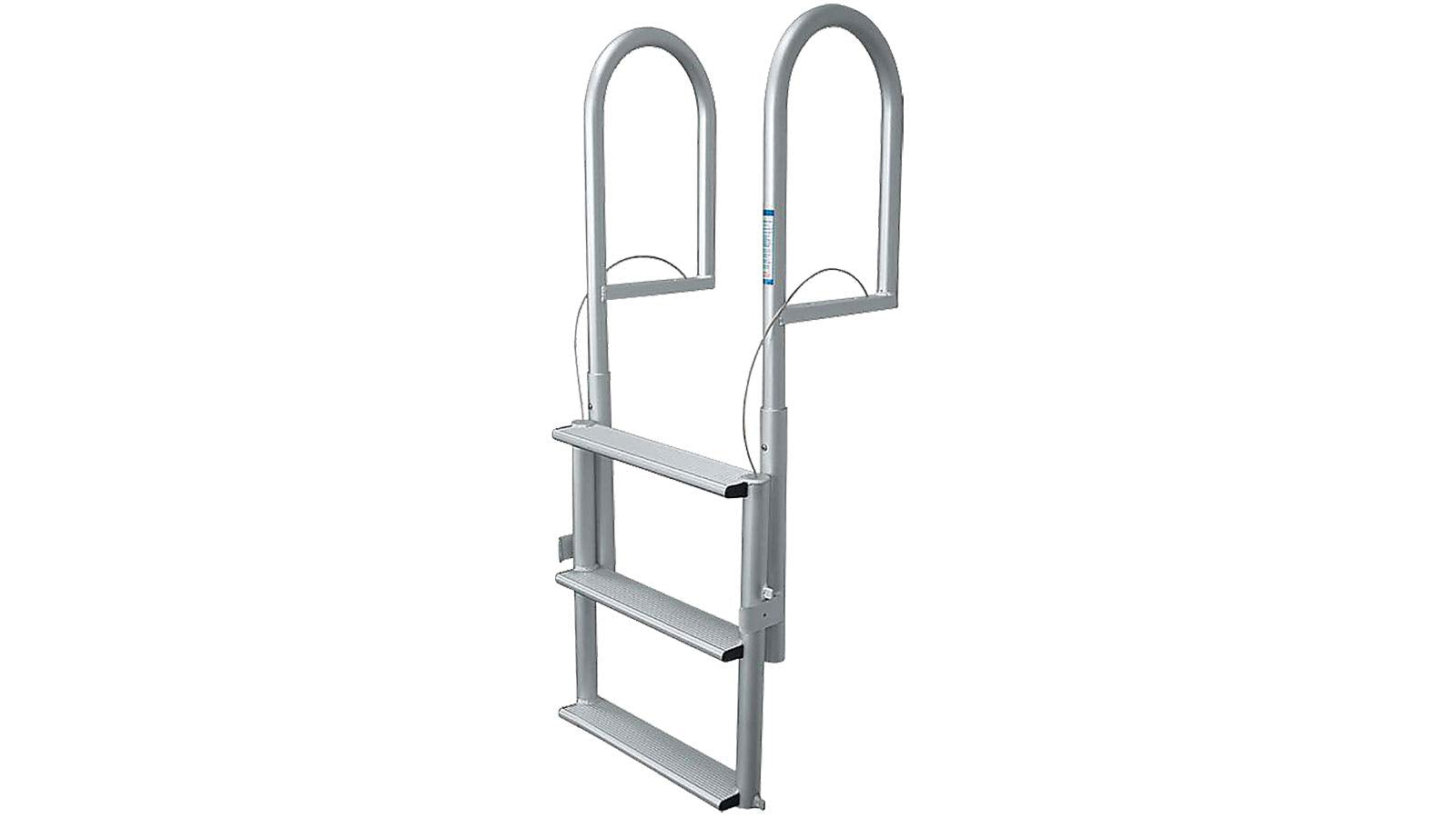 JIF Marine Retractable Sliding Dock Lift Ladder - 5-Step Aluminum Dock Ladder with Extra-Wide 4 Steps, Lift-Up Design, Double Ri
