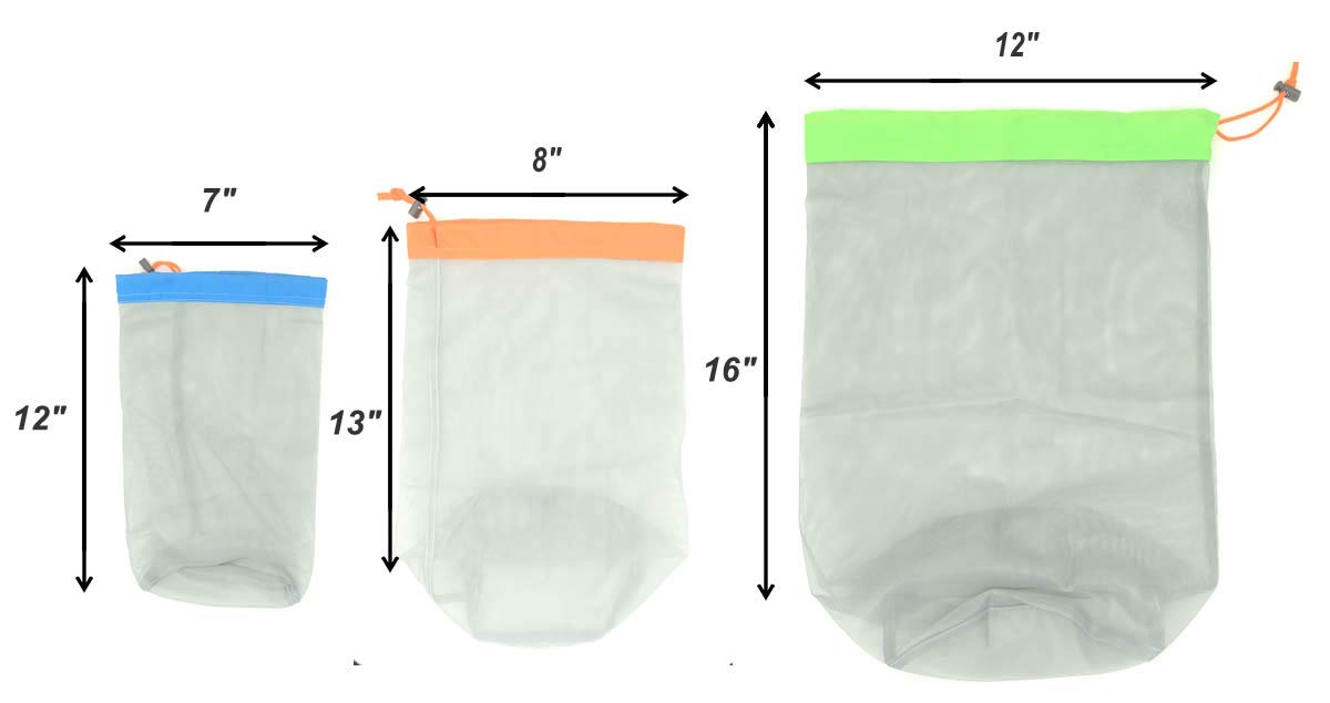 Stuff Sack Set Of 3 Lightweight Nylon Mesh Drawstring Storage Bag For Travelling Hiking