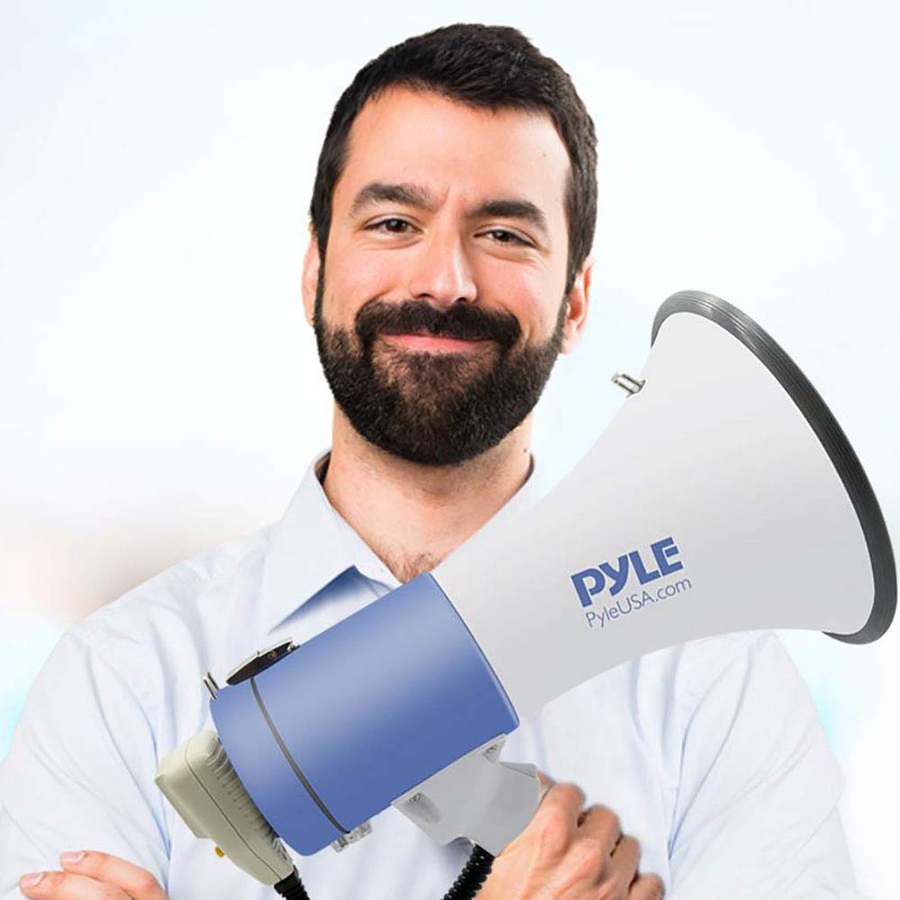 Pyle Megaphone Pa Bullhorn Speaker - Built-In Siren 50 Watts Rechargeable Battery- 10 Sec Record Function For Football Baseball