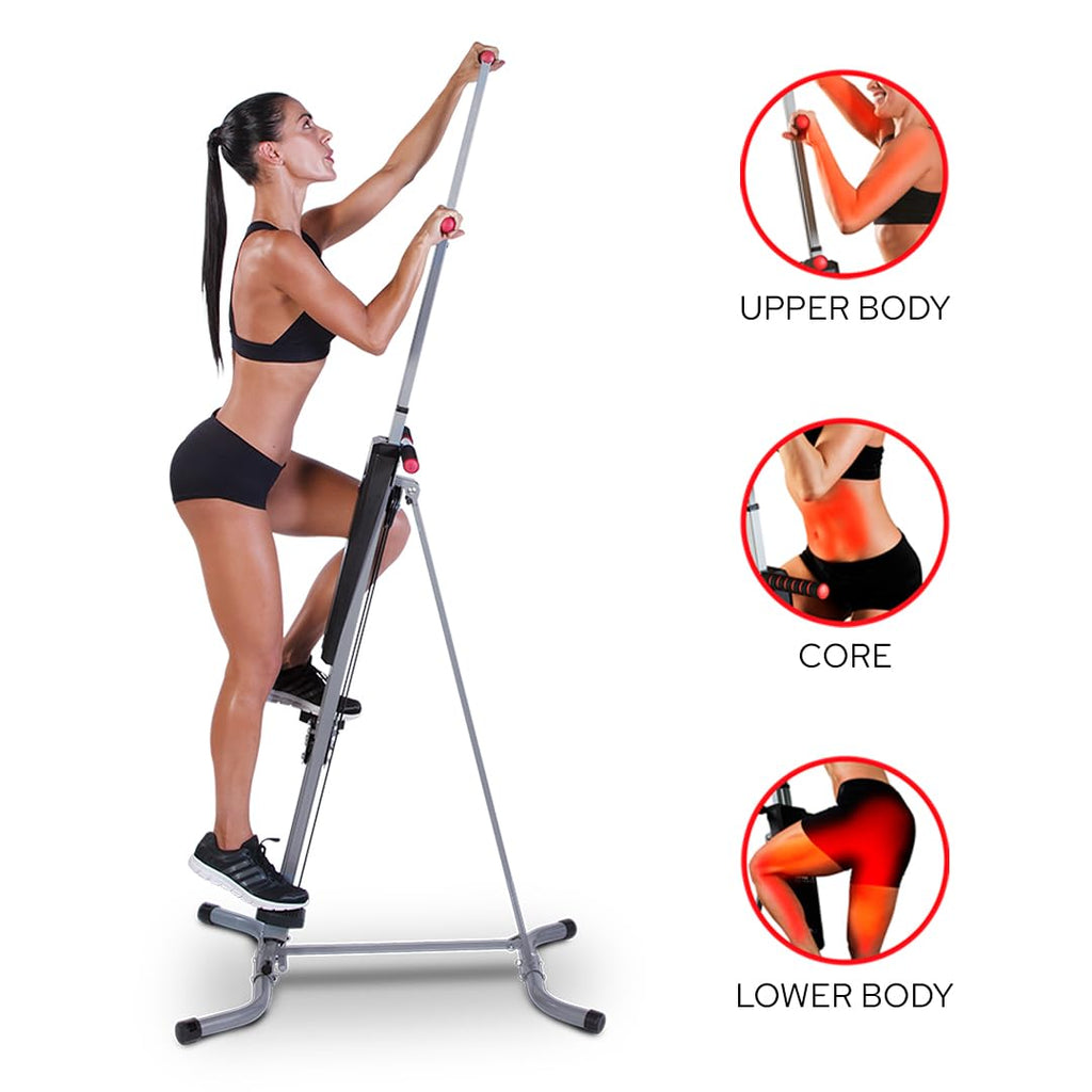 Maxiclimber Vertical Climber Combines Resistance Training And High-Intensity Cardio For A Full Body Workout. Free Coach-Led Clas