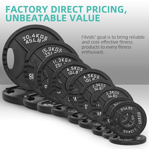 Fitvids Olympic Cast Iron 2-Inch Weight Plates Including 5Ft Olympic Barbell Bar & Safely Locks, 100 Pounds Set (85 Lbs Plates +