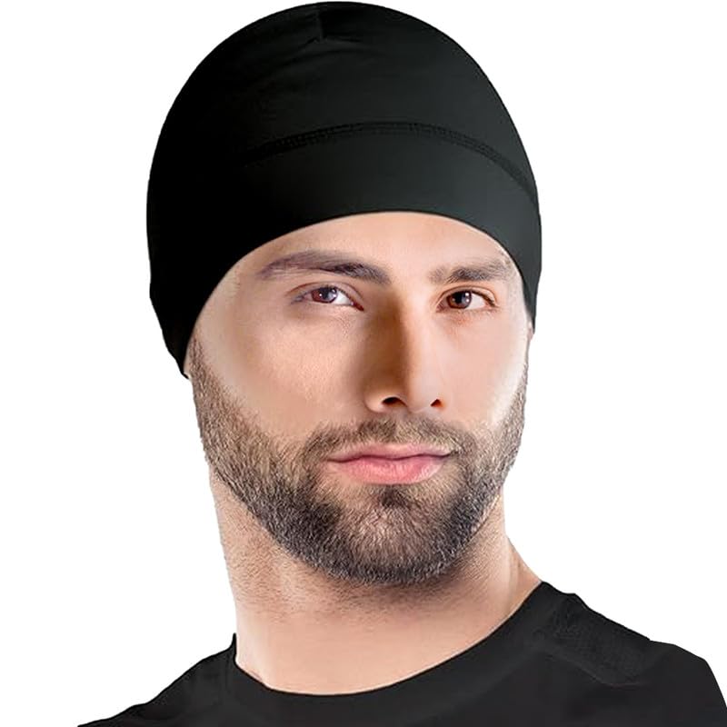 Skull Cap Helmet Liner & Running Beanie Hat  Winter Thermal Athletic Cycling & Ski Head Caps For Men  Fits Under Helmets. Blac