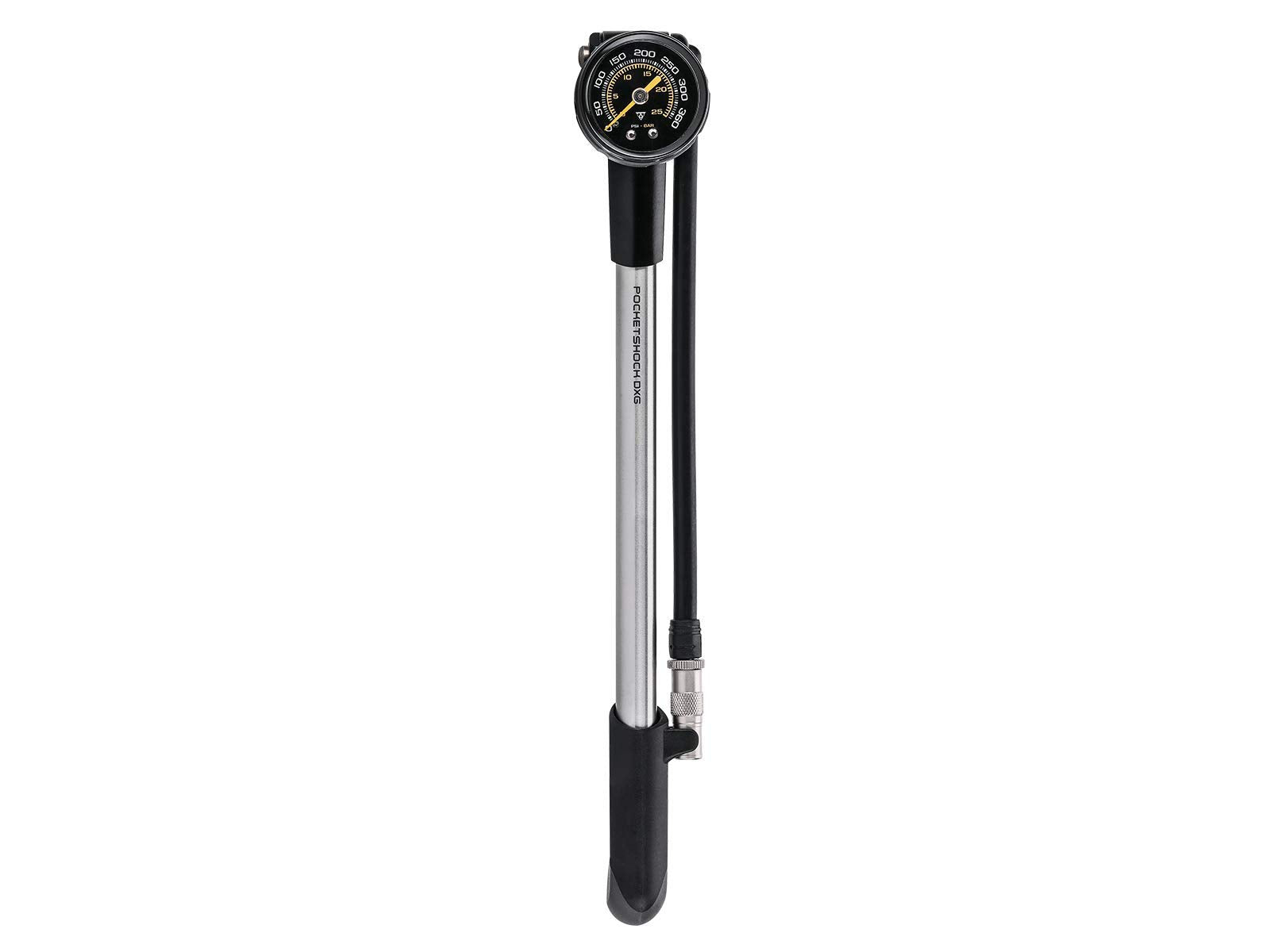 Topeak Pocket Shock Dxg Xl Bike Mini Pump, Long Version For Home/Shop Use With Dial Gauge 360 Psi/24.8 Bar,Silver/Black