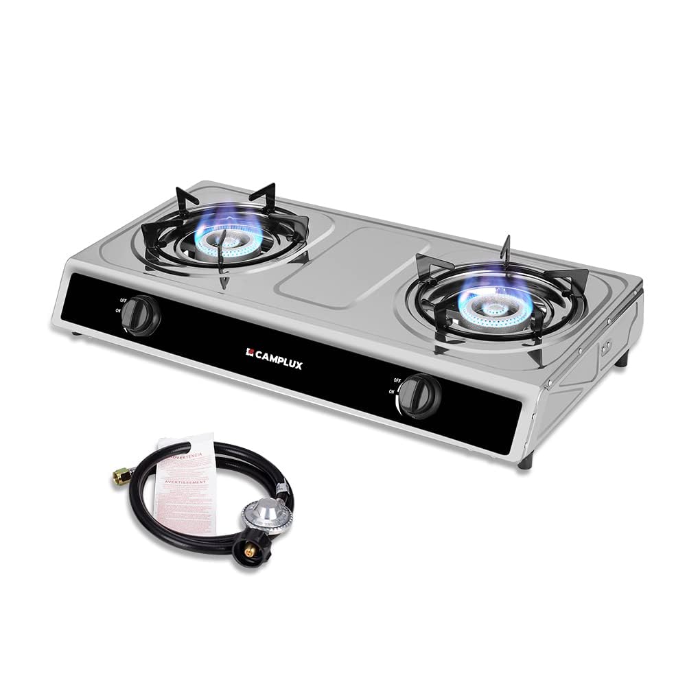 Camplux Camping Stove 2 Burners 19,600 Btu, Stainless Steel Gas Stove With Auto Ignition