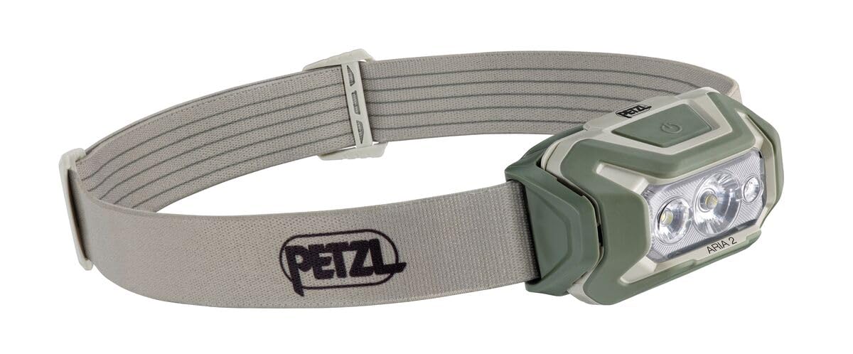 PETZL ARIA 2 RGB, Compact, Durable, Waterproof headlamp with White, red, Green and Blue Modes, 450 lumens, Desert