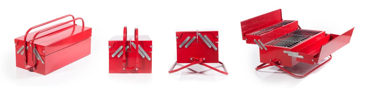 Suck Uk Portable Bbq Tool Box With Carry Handles-Perfect For Camping, Picnics And Alfresco Dining, 8.66 X 15.94 X 7.87 In, Red