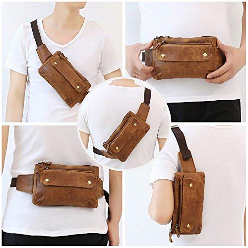 Loyofun Unisex Brown Genuine Leather Waist Bag Messenger Fanny Pack Bum Bag