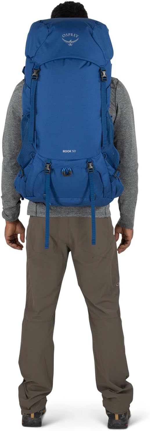 Osprey Rook 50L Mens Backpacking Backpack, Astology Blue/Blue Flame