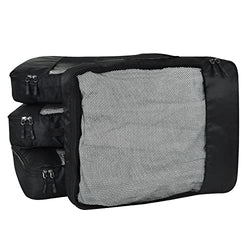 Fatmug Polyester Packing Cubes Travel Pouch Bag Suitcase Luggage Organiser (Set Of 4, Size Large, Black)