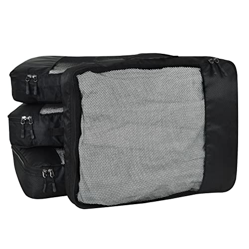 Fatmug Polyester Packing Cubes Travel Pouch Bag Suitcase Luggage Organiser (Set Of 4, Size Large, Black)