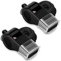 Hipat Whistle, 2 Packs Sports Whistles With Lanyard & Mouth Grip, Loud Crisp Sound, Black Plastic Whistles