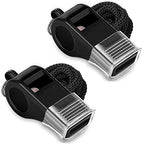 Hipat Whistle, 2 Packs Sports Whistles With Lanyard & Mouth Grip, Loud Crisp Sound, Black Plastic Whistles