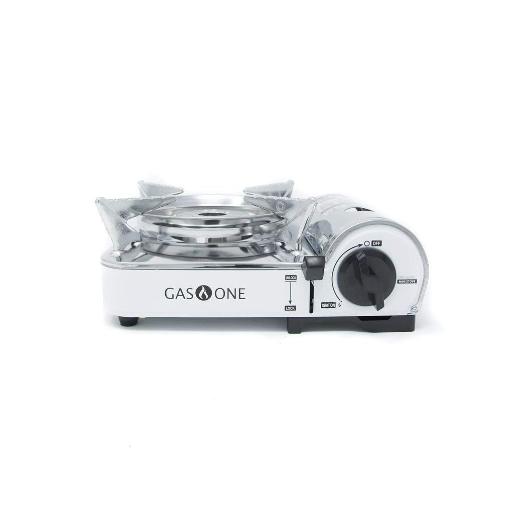 Gasone Gs-800 Emergency Gear Camping Mini Butane Portable Gas Stove With Carrying Case, Stainless Steel, White