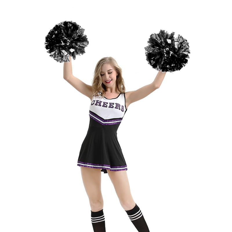 Hooshing 6Pcs Pom Poms Cheerleading Black Cheer Pom Poms With Plastic Handle For Team Spirit Sports Dance Cheering Kids Adults