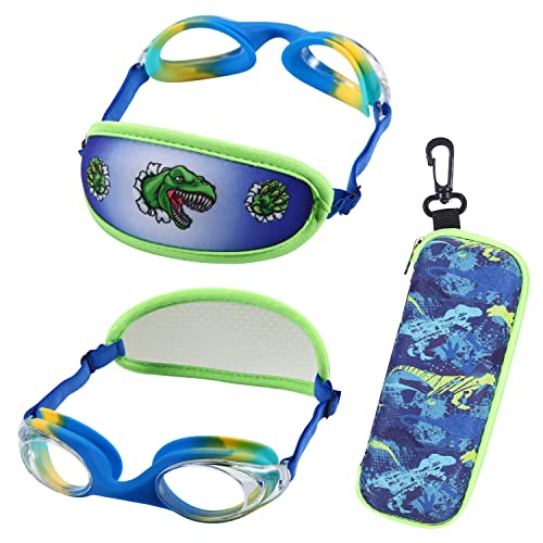 Ruigao Kids Swim Goggles Age 2-6, Toddler Goggles No Hair Pull,Child Goggles Padded Headband (1Pk Jr - Green Dino)