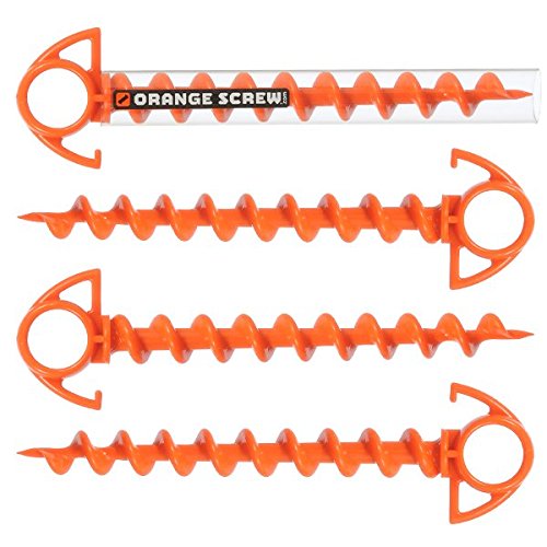 Orange Screw: The Ultimate Ground Anchor  Small 4 Pack Tent Stakes  Made In Usa (Orange)