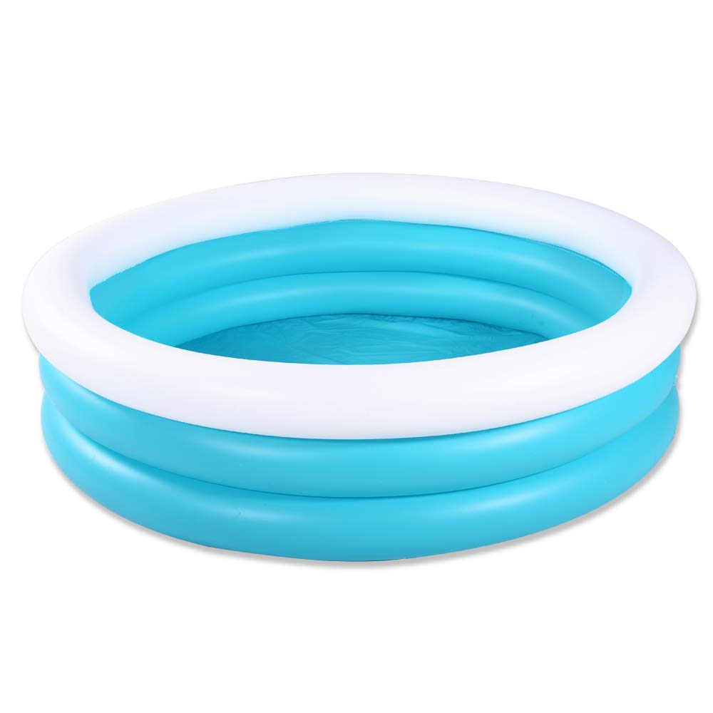 Inflatable Kiddie Pool, 60x16 Thick Guardrail Swimming Pool for Kids, Blue & White Blow Up Pool for Kids Indoor Party Games, Wad
