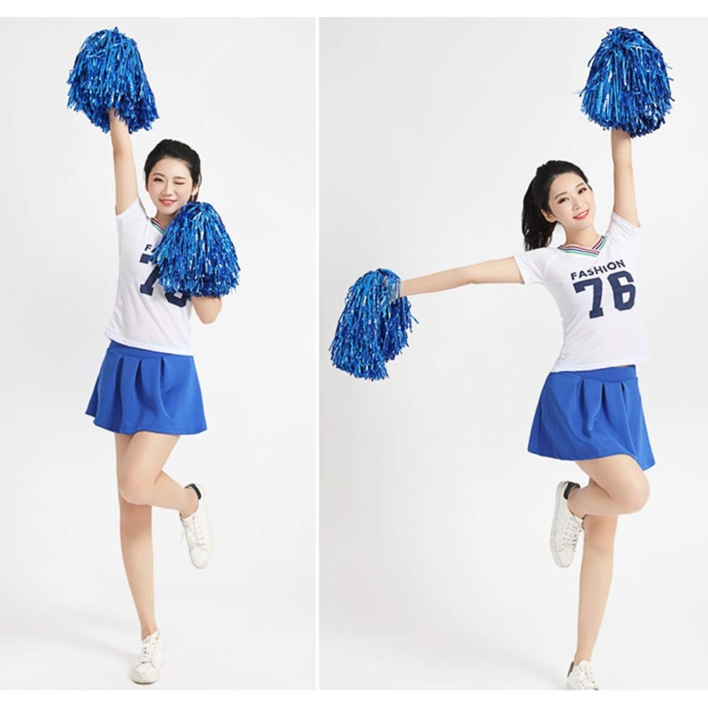 Baotongle 12 Pcs Cheerleading Squad Spirited Fun Poms Pompoms Cheer Costume Accessory For Party Dance Sports (Blues)
