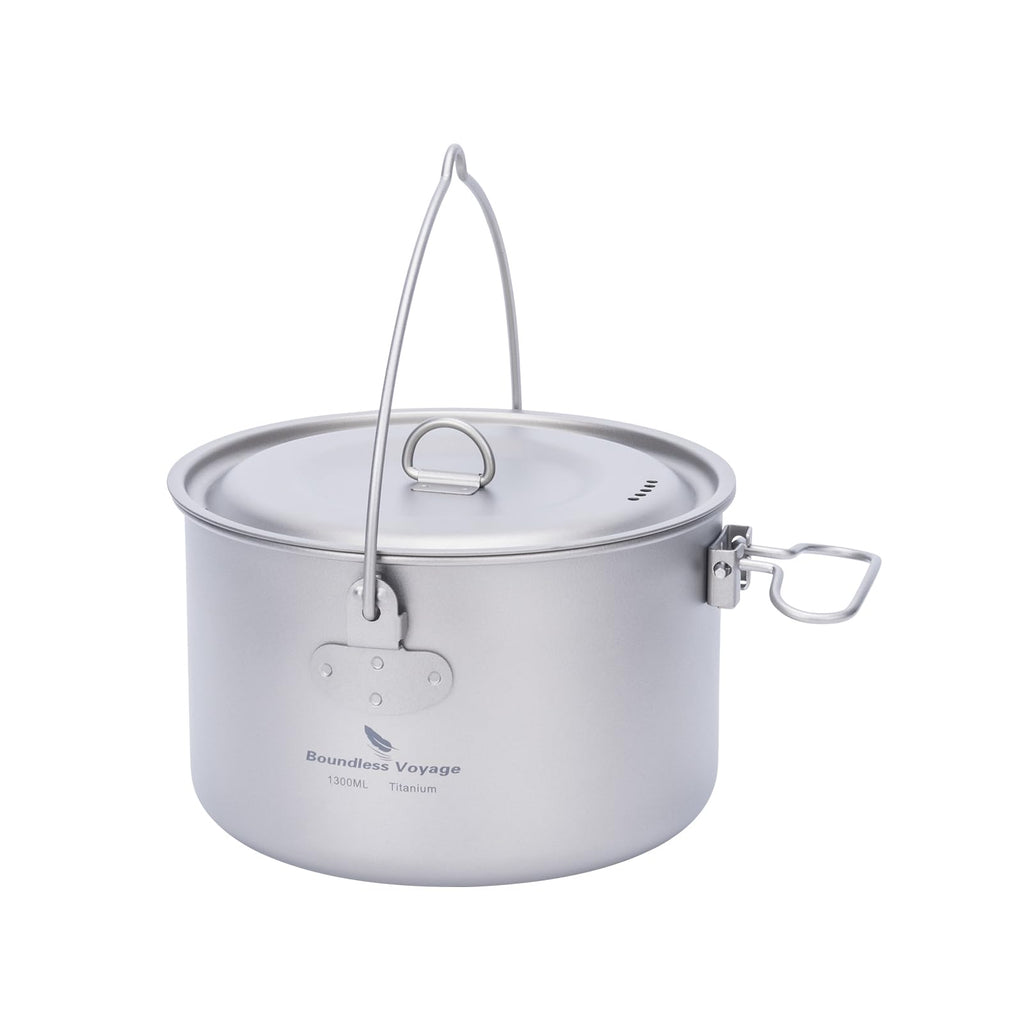 Ibasingo 1300Ml Outdoor Titanium Pot With Lid Folding Handle Camping Hiking Picnic Ultralight Bowl Tableware Only 166.5G Ti2043C
