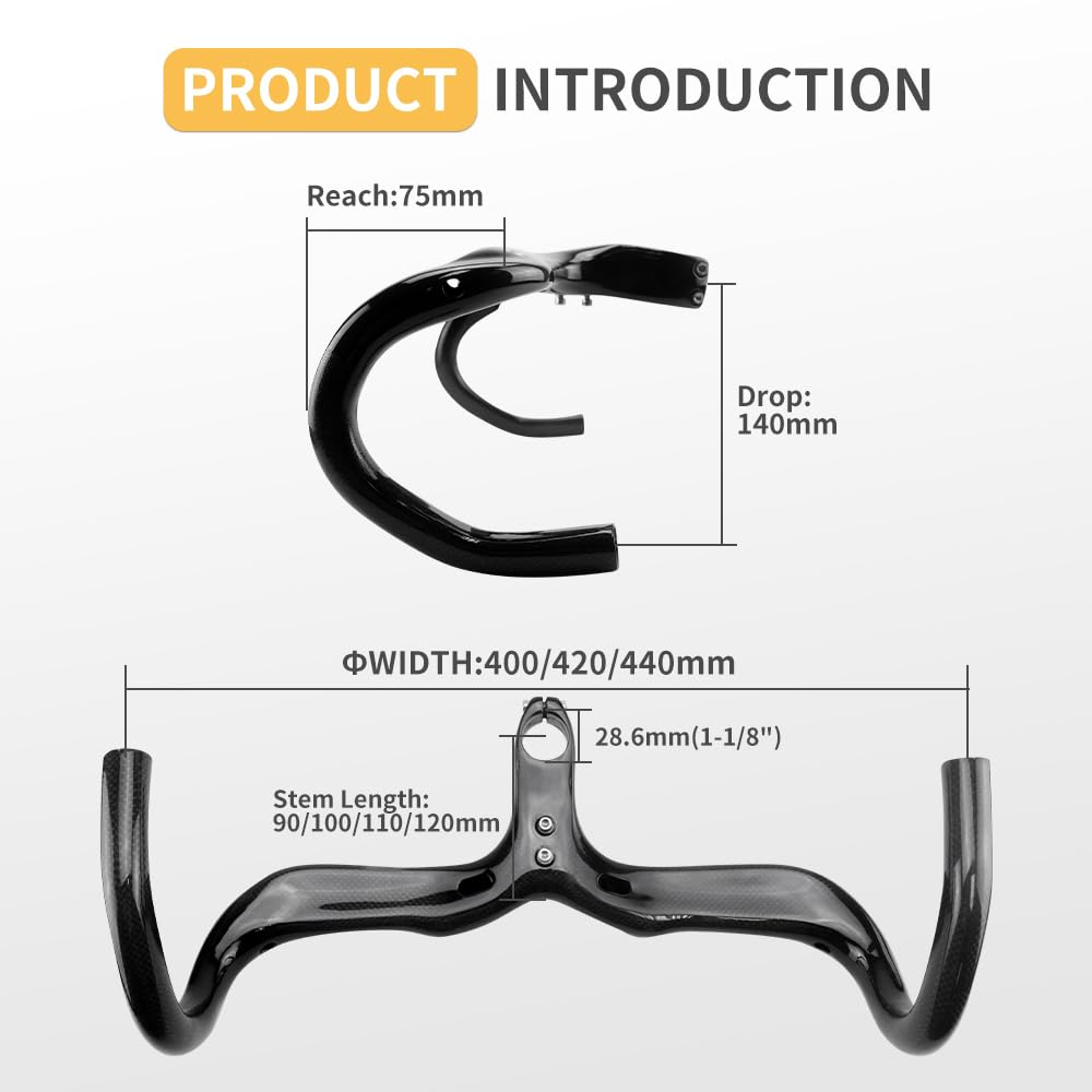 Road Bike Carbon Handlebars Integrated Stem Aero Handlebars For Road Bike 1-1/8 Internla Routing Integrated Carbon Road Handleba