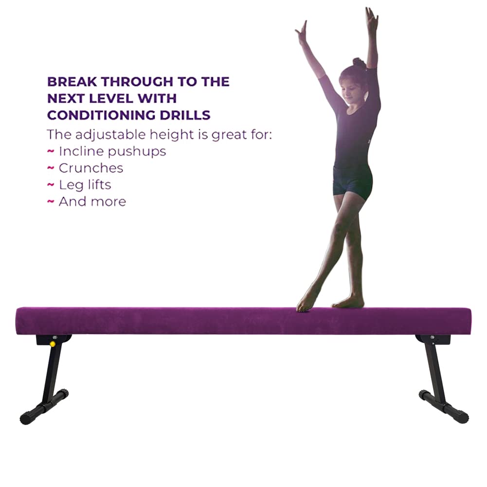 Glant 7.2Ft Ultrasimple Adjustable&Foldable Balance Beam,High-Low Floor Beam Suede Gymnastics Equipment,No Tool Require, Gymnast