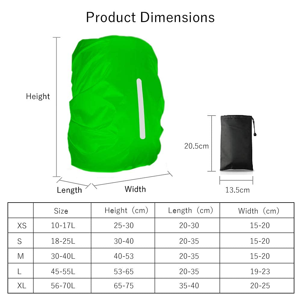 Lama 2Pcs Waterproof Rain Cover For Backpack, Reflective Rainproof Protector For Anti-Dust And Anti-Theft M 30L-40L Black Green