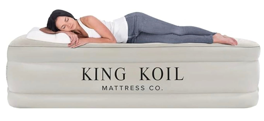 King Koil Twin Air Mattress With Built-In Pump - Double High Elevated Raised Airbed For Guests With Comfortable Top Inflatable B