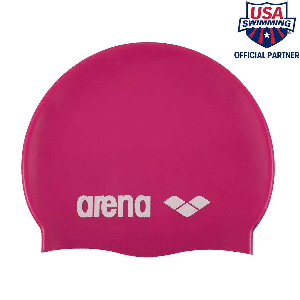 Arena Classic Unisex Silicone Swim Cap For Adults, Training And Racing, 100% Silicone, Wrinkle-Free, Fuchsiawhite