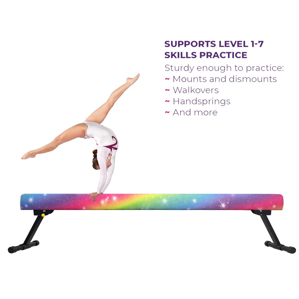 Sealoha 8Ft Ultrasimple Adjustable&Foldable Balance Beam,High-Low Floor Beam Suede Gymnastics Equipment,No Tool Require, Gymnast