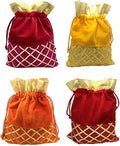 DMS RETAIL Return Gift Bags/Wedding Party Favor/Jewellery Pouch/Shagun Gift Pouch Velvet/Shimmer Potlis (Set of 4 Medium Size)
