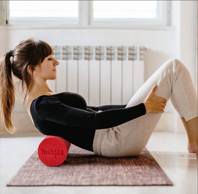 Yes4All Soft-Density Round Pe Foam Roller For Pilates, Yoga, Stretching, Balance & Core Exercises - 18 Inch Red