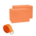Stretching Blocks and Stretching Straps Set NonSlip for Beginners, Yogis, Home Gym, Travel 180G Orange