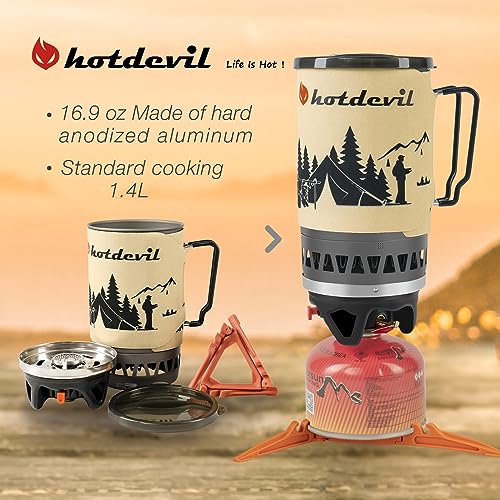 Hotdevil (1.4-Litre) Backpacking Camping Stove Portable Cooking System With Piezo Ignition, Outdoor Mini Burner Camping Stove Ki
