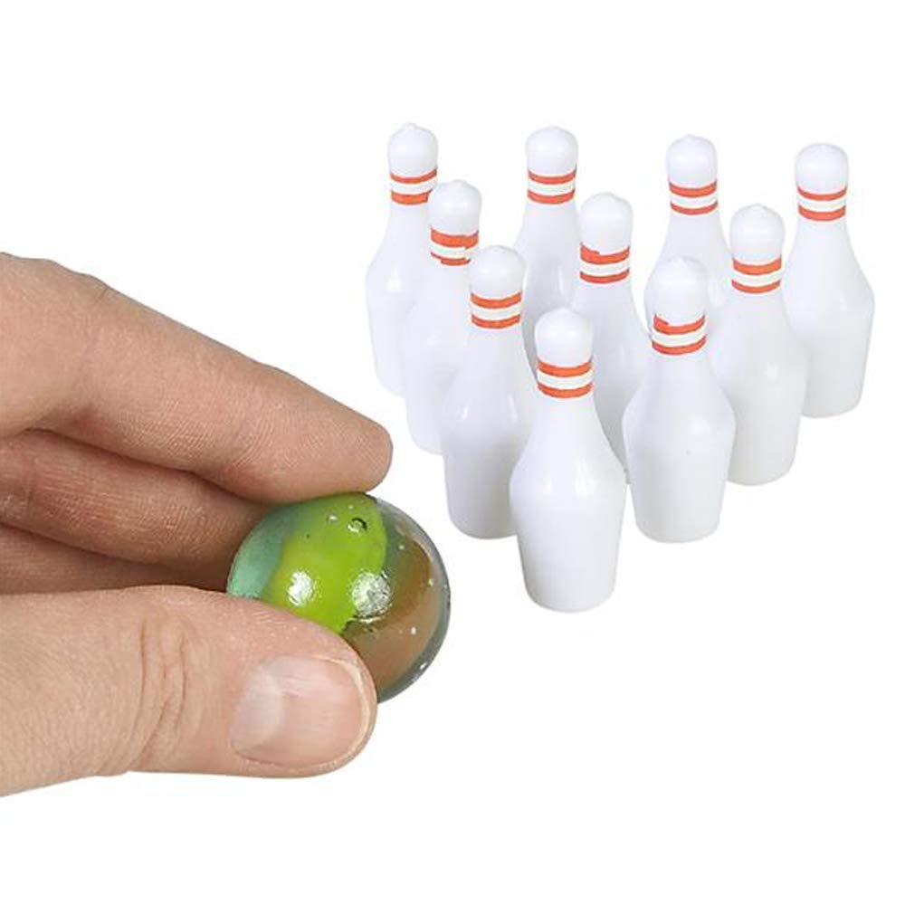 Artcreativity Mini Bowling Game, Set Of 12, Each Set Includes 10 Miniature Pins And 1 Marble Bowling Ball, Bowling Party Favors,