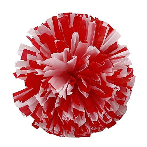 Puzine 2Pack 12'' Cheerleading Pom Poms With New Handle For Team Spirit Sports Dance Cheering Kids Adults(Red And White)