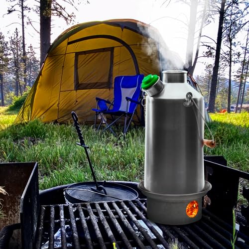 'Base Camp' Kelly Kettle 54Fl.Oz | Stainless Steel | Whistles When Boiled | Kettle & Camp Stove In One | Ultra-Fast | Wood Fuell