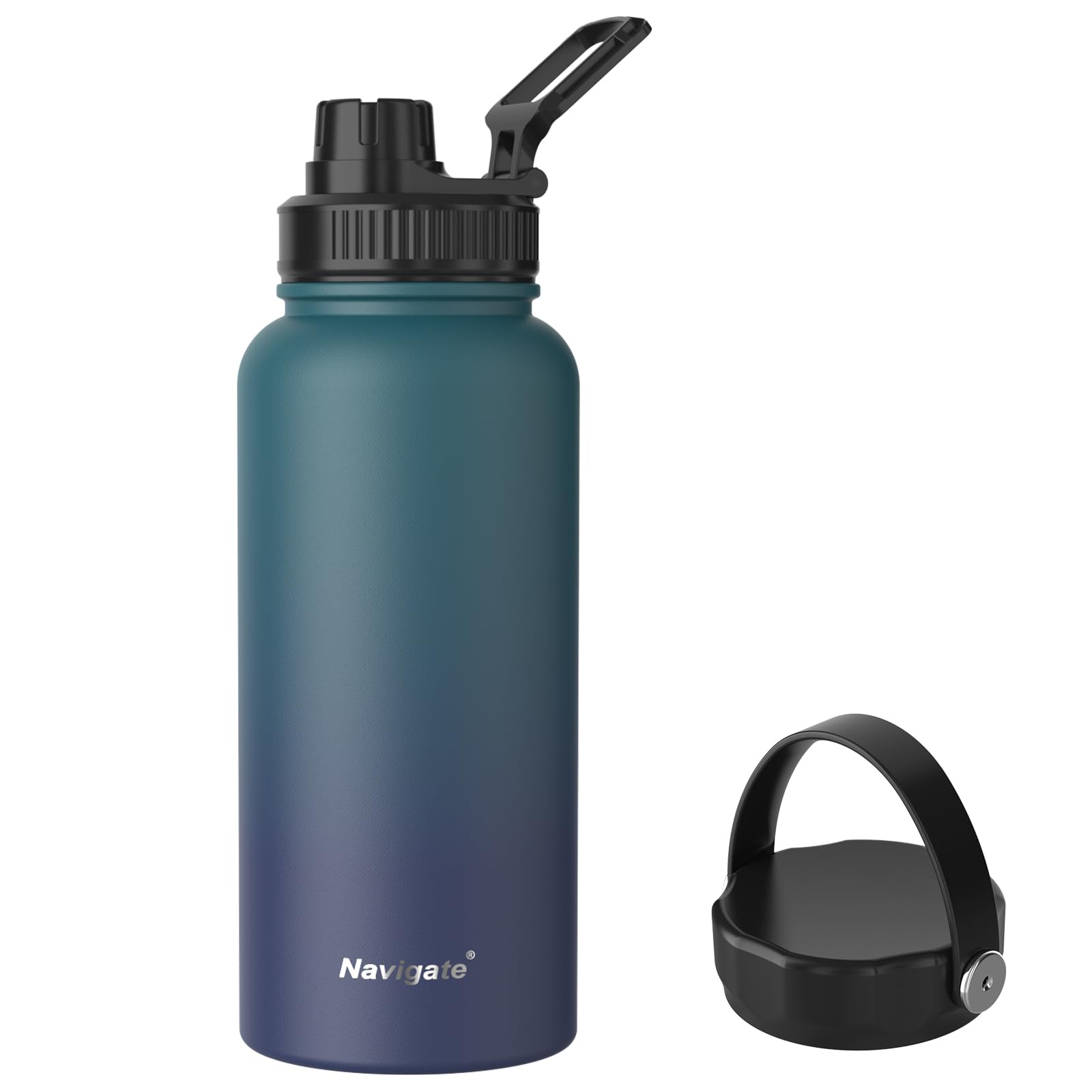 Navigate 32 oz Insulated Stainless Steel Sports Water Bottle with Spout & Handle Lids,Wide Mouth Water Jug with Double Walled Le
