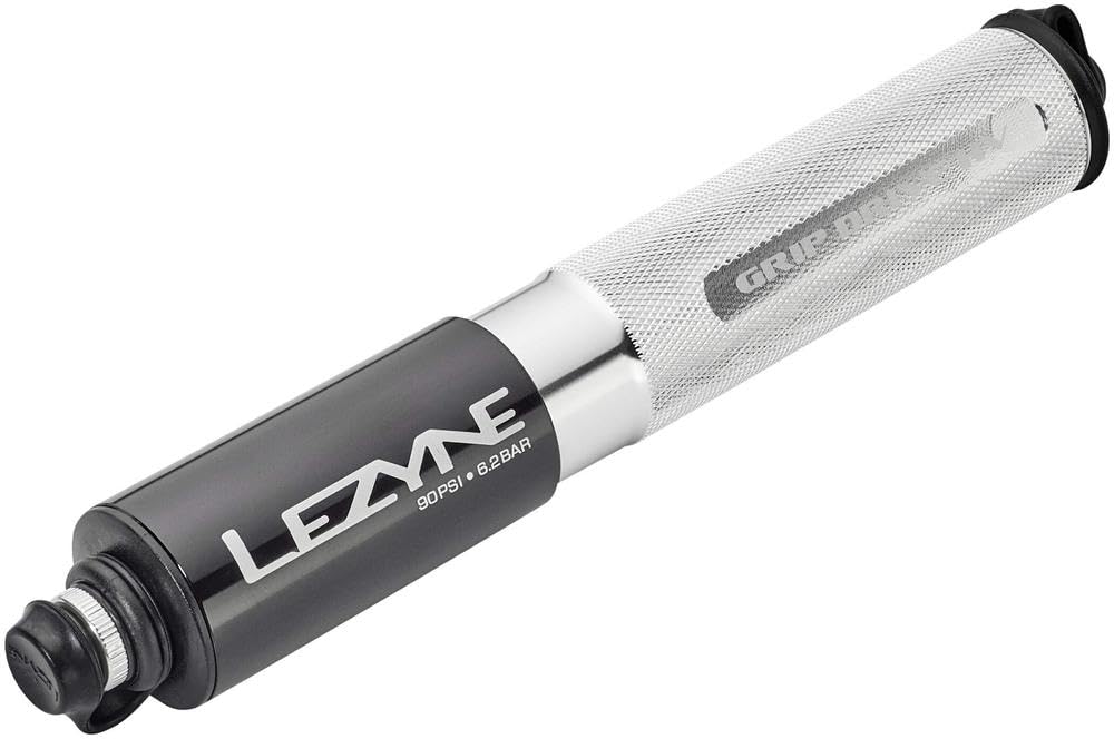 Lezyne Grip Drive Hv Bicycle Hand Pump, Abs Flip Chuck, Gravel, Mountain Bike, Presta And Schrader Valve, High Volume, Silver, S