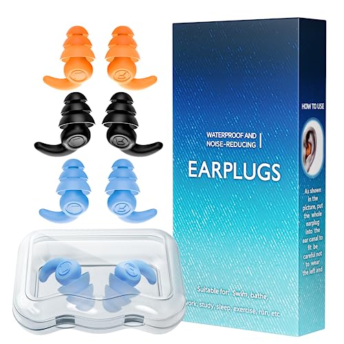 Waterproof Swimming Ear Plugs For Adults, 3 Pairs Reusable Silicone Swimmer Earplugs, Ear Protection For Showering Swimming Bath