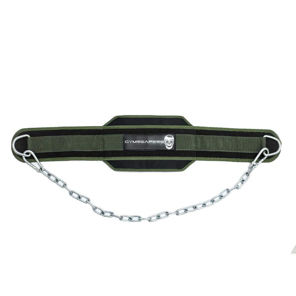 Gymreapers Dip Belt With Chain For Weightlifting, Pull Ups, Dips - Heavy Duty Steel Chain For Added Weight Training (Ranger Gree